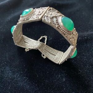Authentic Tibetan Silver Bracelet with Green Accents